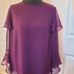 Express Purple Flutter Sleeve Blouse with Ruffled Boxy Design